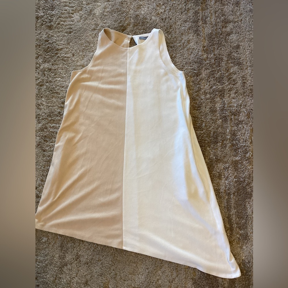 209 WST 38 Dress-SZ XS- cream and tan- pit to pit 17”-length 34”-pockets